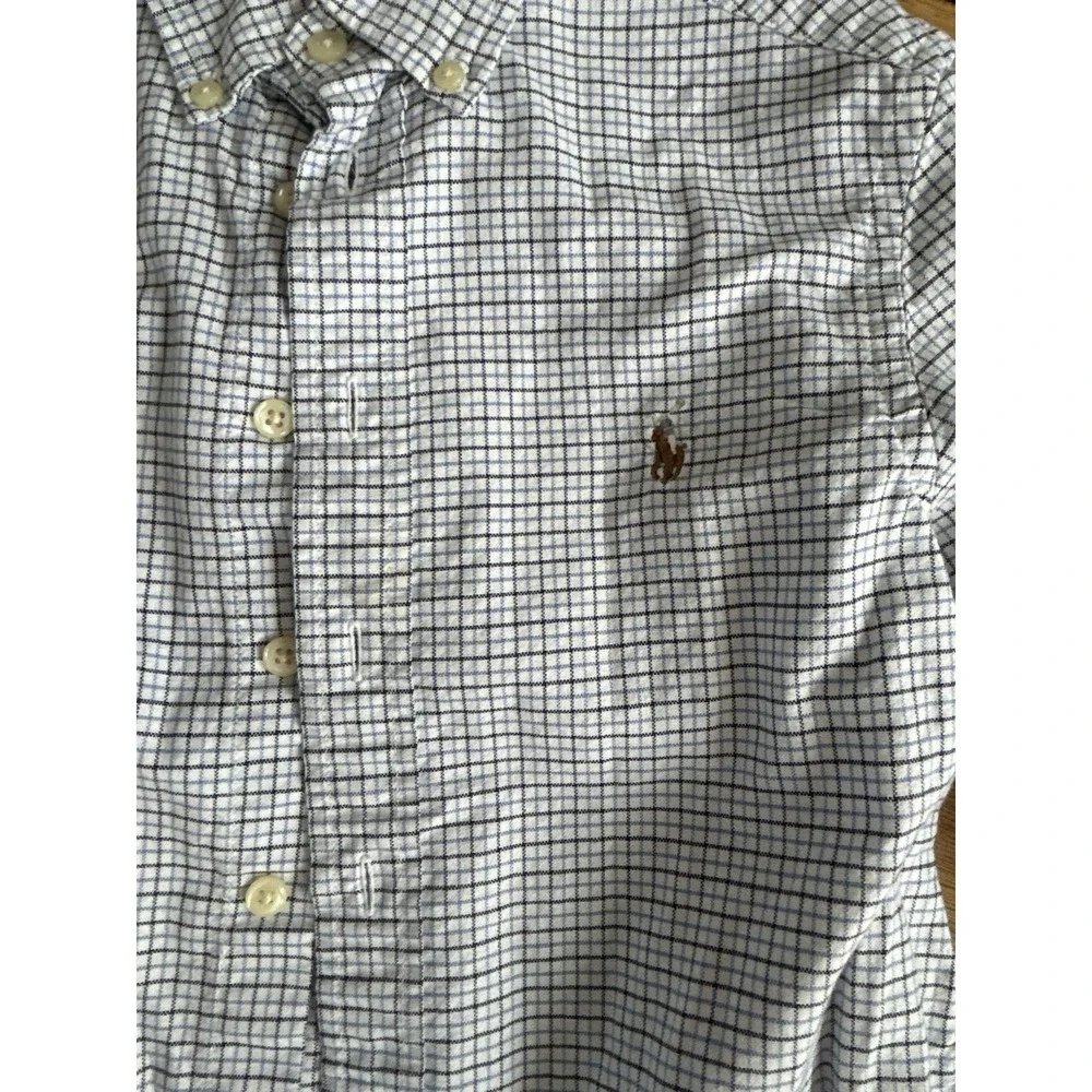 Ralph Lauren Button Down Shirt Kids S 8 Red White Blue Plaid Cotton Long Sleeve